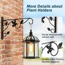 Elegant Bird Pattern Wall Hooks - Metal Plant Hangers for Indoor & Outdoor - Rust-Resistant Bracket for Plants, Feeders, Chimes, Lanterns (Black, 2 Pack - 14 inch)