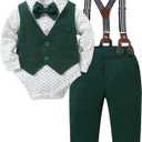 YUEMION Baby Boy Clothes Wedding Outfit Suits, 0-18 Months Infant Boy Gentleman Set, Dress Shirt+Vest+Suspender Pants+Bowtie