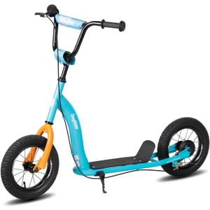 JOYSTAR Kick Scooter for Kids 5+ Teens & Youth, Lightweight Kids Scooter with Adjustable Handlebar, 2 Wheel Scooter for Boys & Girls, 12" Inflatable Wheels Rear Drum Brakes (Blue)