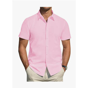 J.VER Men's Short Sleeve Dress Shirts Stretch Stain Shield Casual Button Down Shirts Solid Formal Shirt, Size 3XL