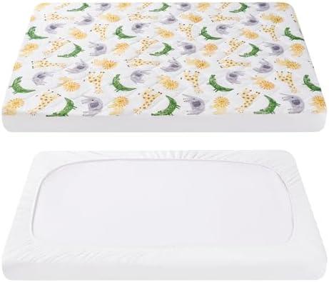 TILLYOU Pack and Play Sheet - Soft Quilted Crib Cover Pad, Toddlers Mattress Protector with 1''-3'' Deep Pocket, Thick Play Yard Playpen Sheets, Crib Mattress Pad 39"x27", African Steppe