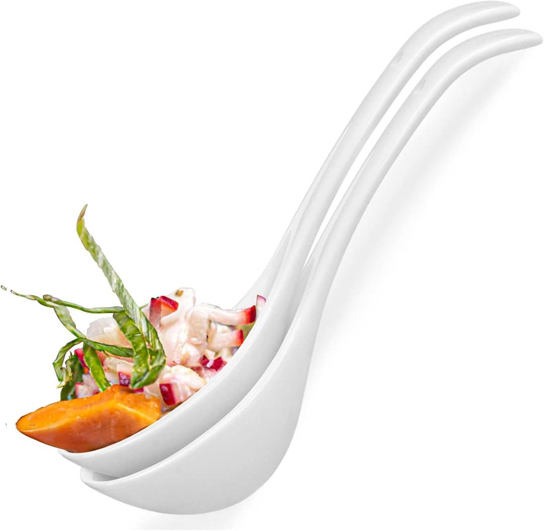 Artena Soup Ladle Set Of 2, 10.5 Inch White Ceramic Ladle Spoon, Ladles For Serving, Big Asian Soup Spoons, Chinese Soup Spoons, Long Handle Spoon, Deep Oval Hook Design, Dishwasher Safe