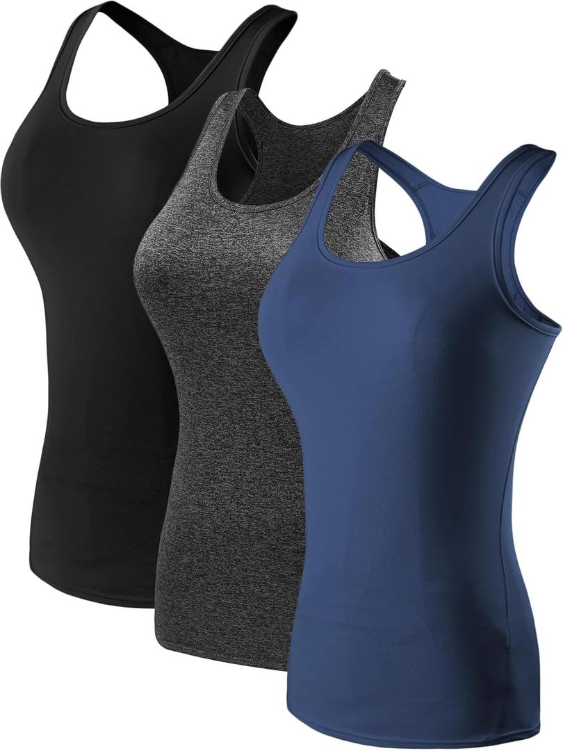 NELEUS Women's 3 Pack Compression Athletic Tank Top for Yoga Running,Black,Grey,Blue,M