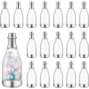 Cunhill 18 Pcs Mini Champagne Bottles Container Bulk Plastic Small Champagne Candy Bottles DIY Favor Mini Candy Jars Wedding Favors for Wedding Bridal Baby Shower Birthday (Clear and Silver)