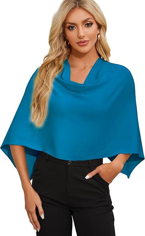 PULI Women Capri Poncho Sweater Slimming Fit Cropped Versatile Shawl Soft Knit Wraps Cowl Neck Short Tops