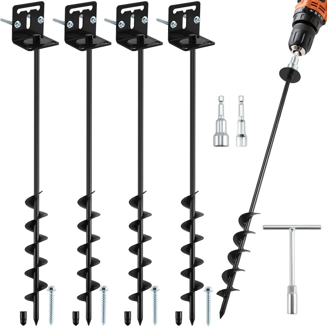 26" Ground Anchors Screw in Heavy Duty, Mobile Home Anchors - Shed Anchor Kit with L Bracket & Drill Adapter, Earth Anchor for Swing Sets, Trampolines, Carports, Storage Sheds, Fences (426in)