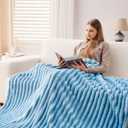 NEWCOSPLAY Super Soft Throw Blanket Blue Premium Silky Flannel Fleece 3D Ribbed Jacquard Lightweight Bed Blanket All Season Use (Blue Ribbed, Throw(50"x60"))