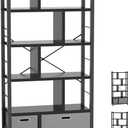 armocity 74 Inch Tall Bookshelf, 6 Tier Bookcase with Drawers, Modern Book Shelf Display Standing Shelf Units with Storage, Wood and Metal Bookshelves for Living Room, Bedroom, Home Office, Black
