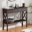 ChooChoo Console Table with Drawers, Narrow Wood Accent Sofa Table Entryway Table with Storage Shelf for Entryway, Front Hall, Hallway, Living Room, Espresso, 11.8"D x 39.4"W x 31.5"H
