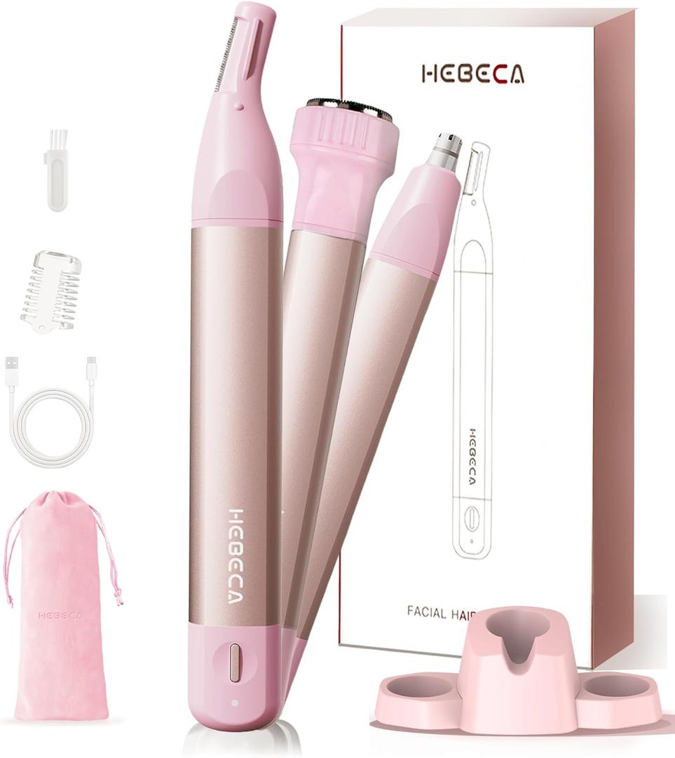 Nose Hair Trimmer for Women 3in1 Facial Hair Removal Trimmers- Rechargeable, Waterproof, Portable with Travel Bag- Trims Nose, Ear, Eyebrow, Peach-Fuzz, Lips, Chin Face Hair Remover (Rose Pink)