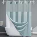EUTXL Fog Blue No Hook Shower Curtain with Snap in Liner,230GSM Waffle Weave Shower Curtains for Bathroom,71W x 74H