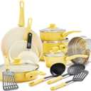 GreenLife 16 Piece Nonstick Cookware Set, Soft Grip Non-Toxic PFAS-Free Ceramic Pots & Pans, Dishwasher & Oven Safe, Frying, Sauce, Saute, Utensils, Glass Lids, Stay-Cool Handles, Wobble Free, Yellow