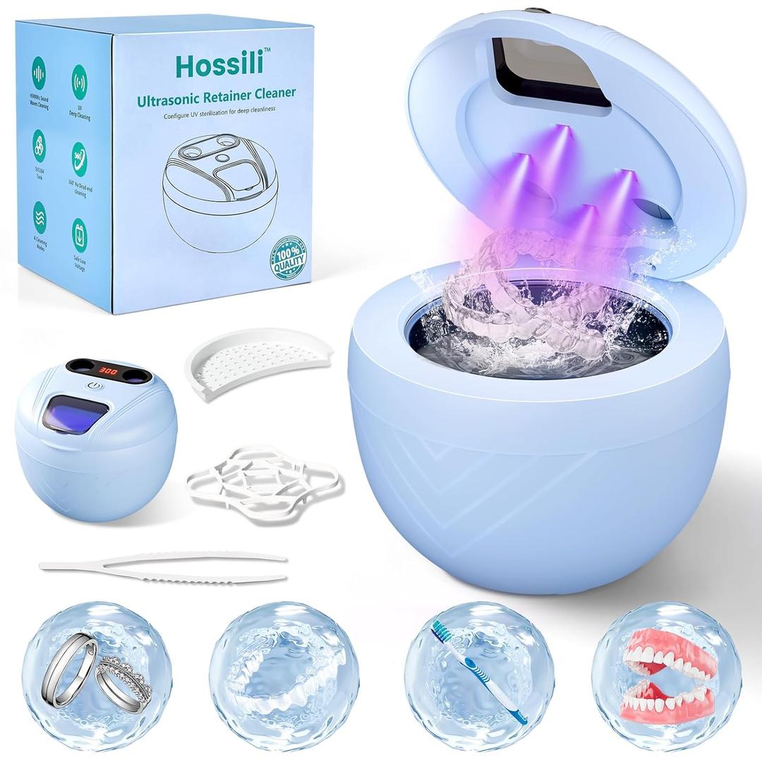 Ultrasonic Retainer Cleaner, 45kHz Retainer Cleaner Machine for Denture Cleaning Pod for Mouth Guards|Aligners|Braces|Toothbrush Heads|Jewelry, 200ML Dental Cleaning Pod with 4 Modes & Digital Timer