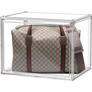 1 Pack Extra XXX-Large Acrylic Purse Display Case 17.7''x13''x13'' Clear Purse Handbag Organizer Stackable Storage Bins with Dustproof Magnetic Door Acrylic Box for Shoes, Helmet, Boots, Figures