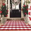 Christmas Red and White Plaid Rug, 4' x 6' Cotton Hand-Woven Layered Door Mat for Front Porch, Entryway, Outdoor Holiday Decor, Washable Buffalo Check Rug for Home, Patio, Kitchen
