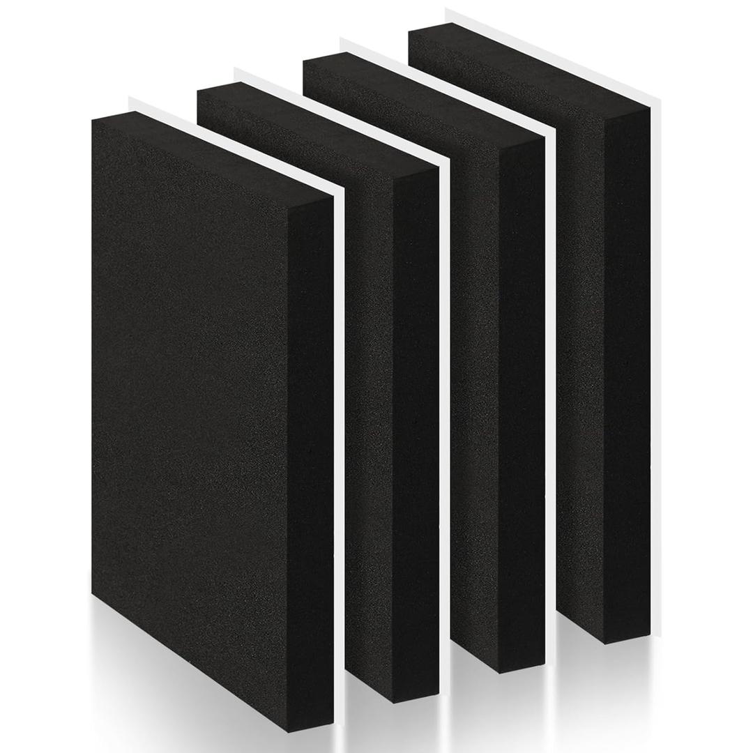 4 Pcs 1" Thick Foam Padding Sheet with Adhesive Backing Closed Cell 12 Inch x 8 Inch Self Stick Neoprene Insulation Foam Sheet Black for Furniture Cars Speakers