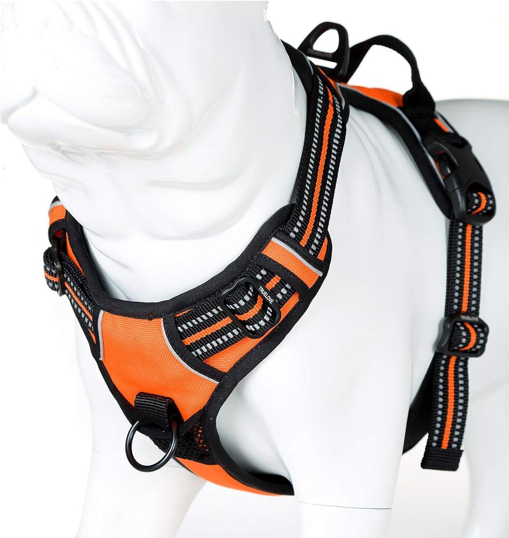 Truelove No Pull Dog Harness with Easy Control Handle and 2 Leash Attachments,Reflective Adjustable Pet Vest (Small (Pack of 1), Orange)