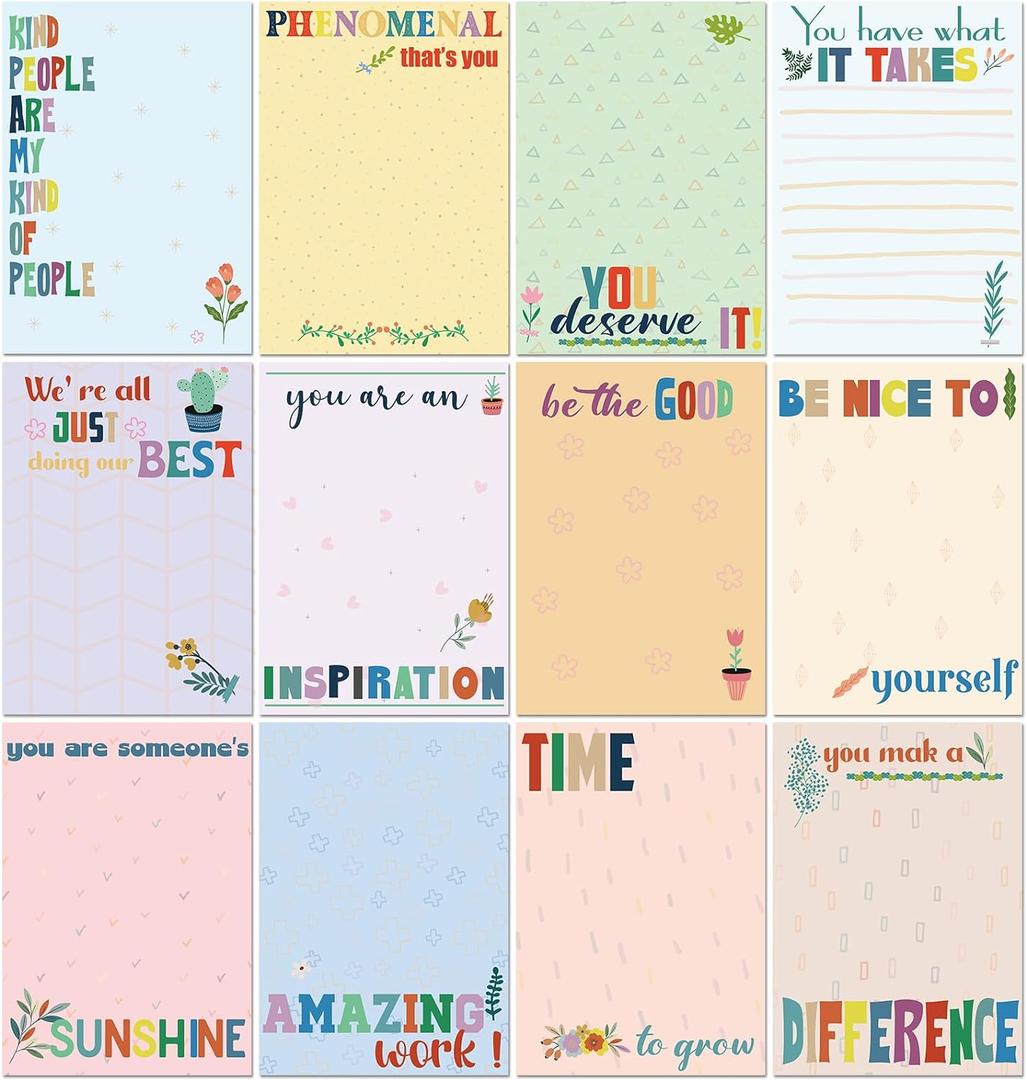 12 Pieces Empowering Sticky Note Pads 3" x 4" Motivational Educator Sticky Notes Inspirational Self Stick Note Pad Funny Sticky Notepad Appreciation Gifts for Teacher Office Student (Kindness)