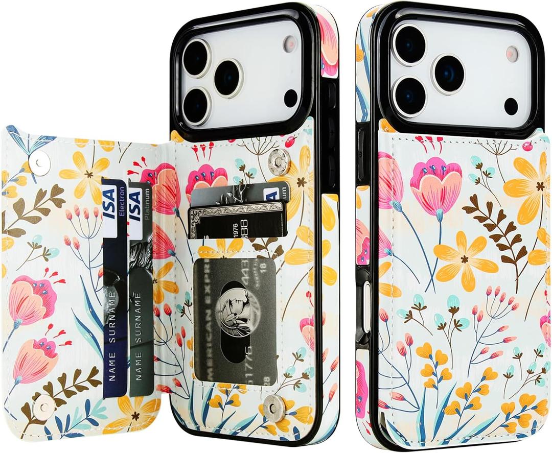 HAOPINSH Wallet Case with Card Holder for iPhone 17 Pro Max, Floral Flower Pattern Back Flip Folio PU Leather Kickstand Card Slots Case for Women Girls Shockproof Cover 6.9"