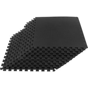 EVA Foam Mat Tiles 12-Pack - 48 SQ FT of Interlocking Padding for Garage, Playroom, or Gym Flooring - Exercise Mat or Baby Playmat by Stalwart (Black) (24"L x 24"W x 0.5"Th)