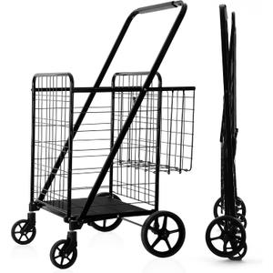 Folding Shopping Cart, 450 Lb Capacity Grocery Cart, Extra Large
Heavy Duty Utility Cart with 360 Rolling Swivel Wheels, Extra Basket