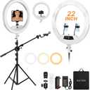 Ring Light 22inch Kit: Ring Light Tripod for iPhone ipad,with 75" Tripod/LCD Display/4 Phone Tablet Clips/2 USB Ports,LED RingLight for Barber Makeup Tattoo TikTok Video Recording Vlog (White)