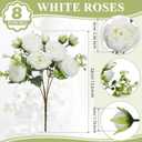 Crowye 8 Bundles Artificial Peonies Realistic Flowers with Stems Bouquet Peonies for Table Centerpieces Wedding Decoration Bridal Floral Arrangement (White)
