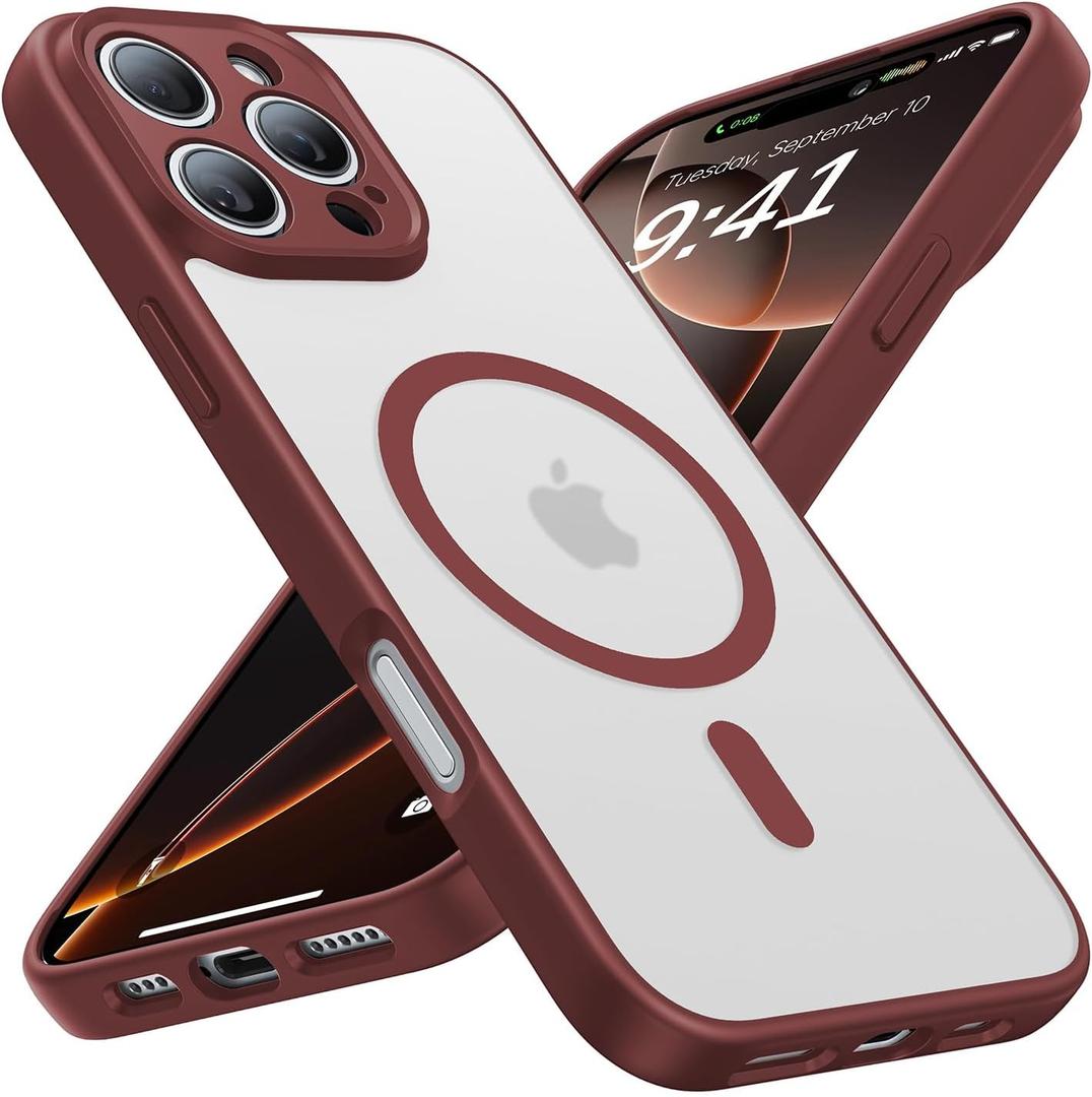 Magnetic for iPhone 16 Pro Max Case [Full Camera Protection][Military-Grade Protection][Compatible with MagSafe] Shockproof Protective Slim Phone Case for iPhone 16 Pro Max, Claret
