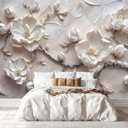 MFWFM Floral Peel and Stick Wallpaper 3D Relief Magnolia Flower Wall Mural | 137"x96", for Bedroom Living Room Bathroom, Self Adhesive Canvas