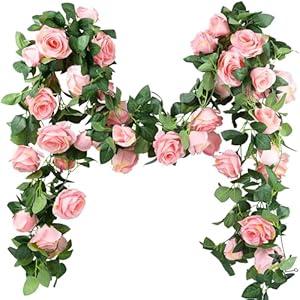 FiveSeasonStuff 29 Ft 4 Pack Rose Silk Flower Garland Artificial Flowers Decoration Hanging Floral Décor for Wedding Baby Shower Birthday Party Garden (Amaranth Pink)