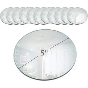 Light In The Dark 5 Inch Round Mirror Candle Plate with Beveled Edge Set of 12 - Small Round Mirrors for Centerpieces, Wall Dcor, Crafts
