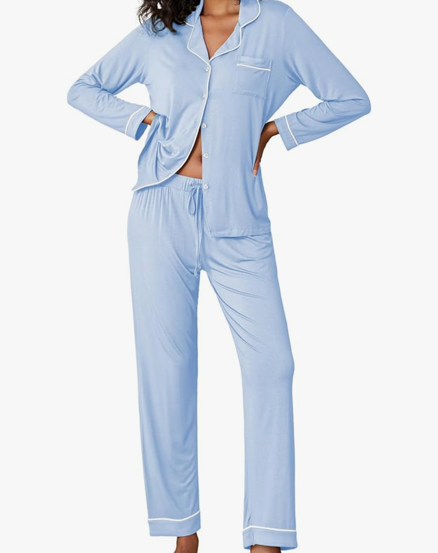 Ekouaer Pajamas Women's Long Sleeve Sleepwear Soft Button Down Loungewear Pjs Lounge Set Nightwear, XS
