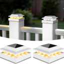 Solar Post Cap Lights 2-Pack, IP65 Waterproof Fence Post Solar Lights for 4x4 Wood/Vinyl Posts, Outdoor Post Lights with 2 Color Modes Decorate Garden Patio Porch Backyard, White