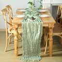 GARENY 6 Pack Sage Green Cheesecloth Table Runner 120 Inch 10 FT Boho Gauze Cheese Cloth Table Runner for Spring Bridal Baby Shower Wedding Birthday Party Holiday Centerpiece for Home Decorations
