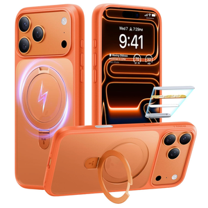TORRAS for iPhone 17 Pro Case with Stand, Fit for MagSafe, 4X Military Drop Protection, Camera Control Button, Slim Soft Edge Phone Case for iPhone 17 Pro, Translucent Matte Cover 6.3", Bright Orange