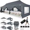 COBIZI 10x30 Pop up Canopy with 8 Removable Sidewalls, Outdoor Canopy Waterproof Commercial Tents for Parties Wedding, with Upgrade Raised Top Cover and Roller Bag, with 4 Sandbags(Gray)