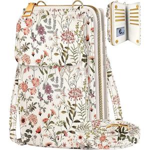 Cute Crossbody Purse Cell Phone Bags for Women - Leather Cellphone Wallet Purse with Adjustable Shoulder Rope (Floral)