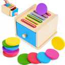 FCSONU Toddlers Montessori Coin Box Toys for 1 2 3 Year Old Boys Girls, Drawer Box Toy for Ages 2-4 Kids, Learning Color Sorting Sensory Toys, New Year Birthday for Baby 12-18 Months