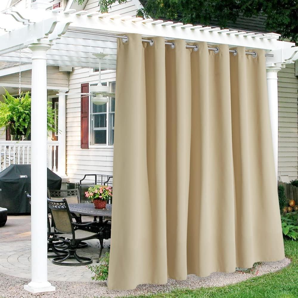 RYB HOME Patio Curtains Outdoor Canvas Curtain, Summer Heat UV Shade Blind for Gazebo Outdoor Dining Area Pavilion Decor, 100 inch Width x 108 inch Length, 1 Panel, Biscotti Beige