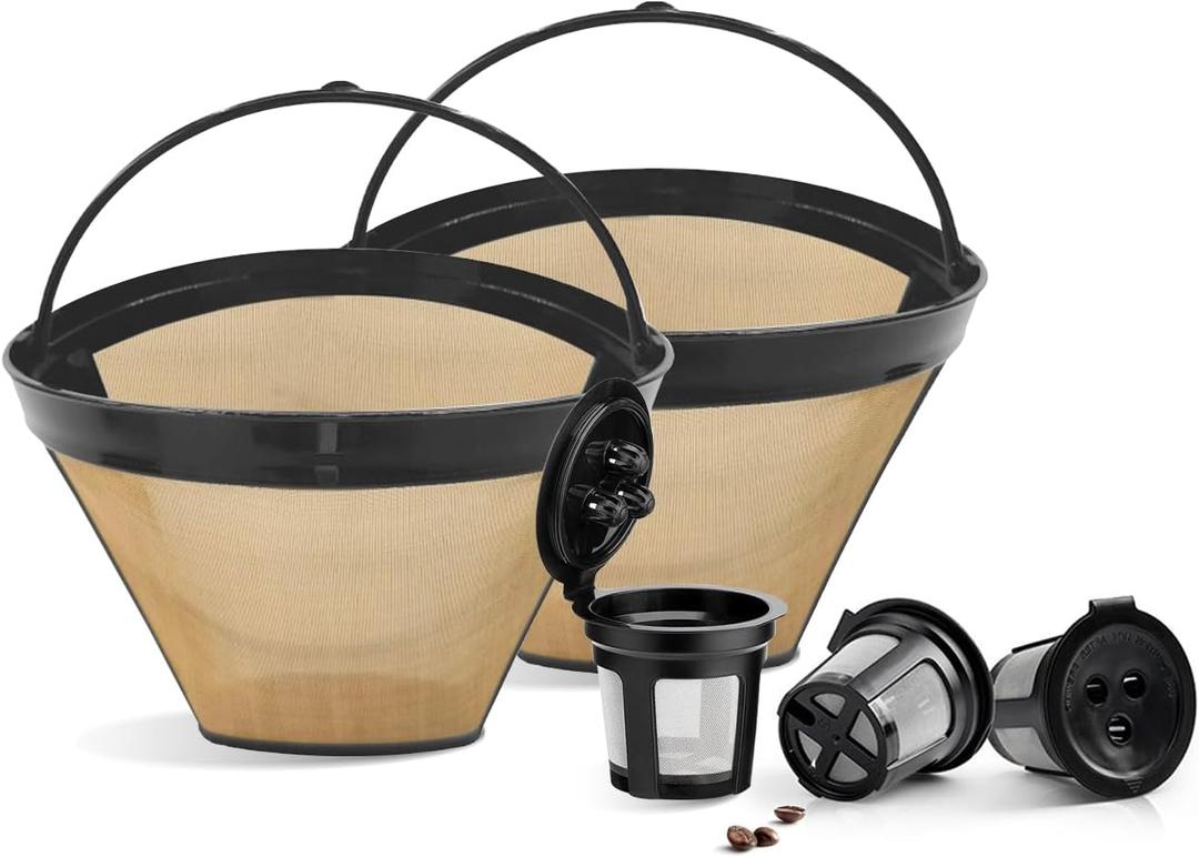 Reusable Coffee Filters and K Cups Compatible with Ninja Coffee Maker, 3 Pack Reusable Pods and 2 Pack Permanent #4 Cone Coffee Filters for Ninja Dual Brew Systems CFP301 CFP307 CFP201 CFP400