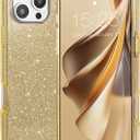 MILPROX Compatible with iPhone 16 Pro Case - Sparkly Glitter Bling Design - 3 Layers Slim Protective Phone Cover - Cute Aesthetic Case for Women Girl - Gold