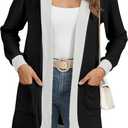 YSYOKOW Women Long Sleeve Open Front Cardigan Casual Lightweight Long Cardigans Loose Knit Outwear with Pockets (Black, XL)