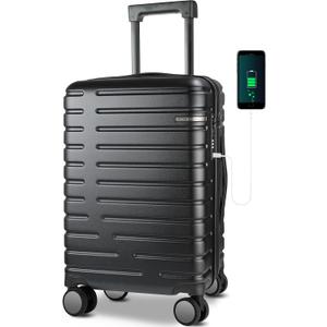 KROSER Hardside Expandable Carry On Luggage, Black, 20 Inch Carry On Luggage Airline Approved