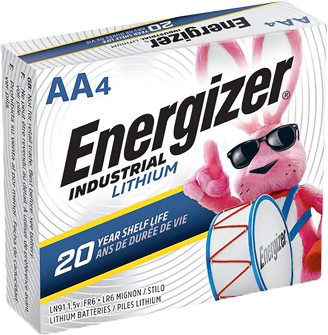 Energizer Industrial Lithium AA Batteries, Pack Of 4 Batteries, L91