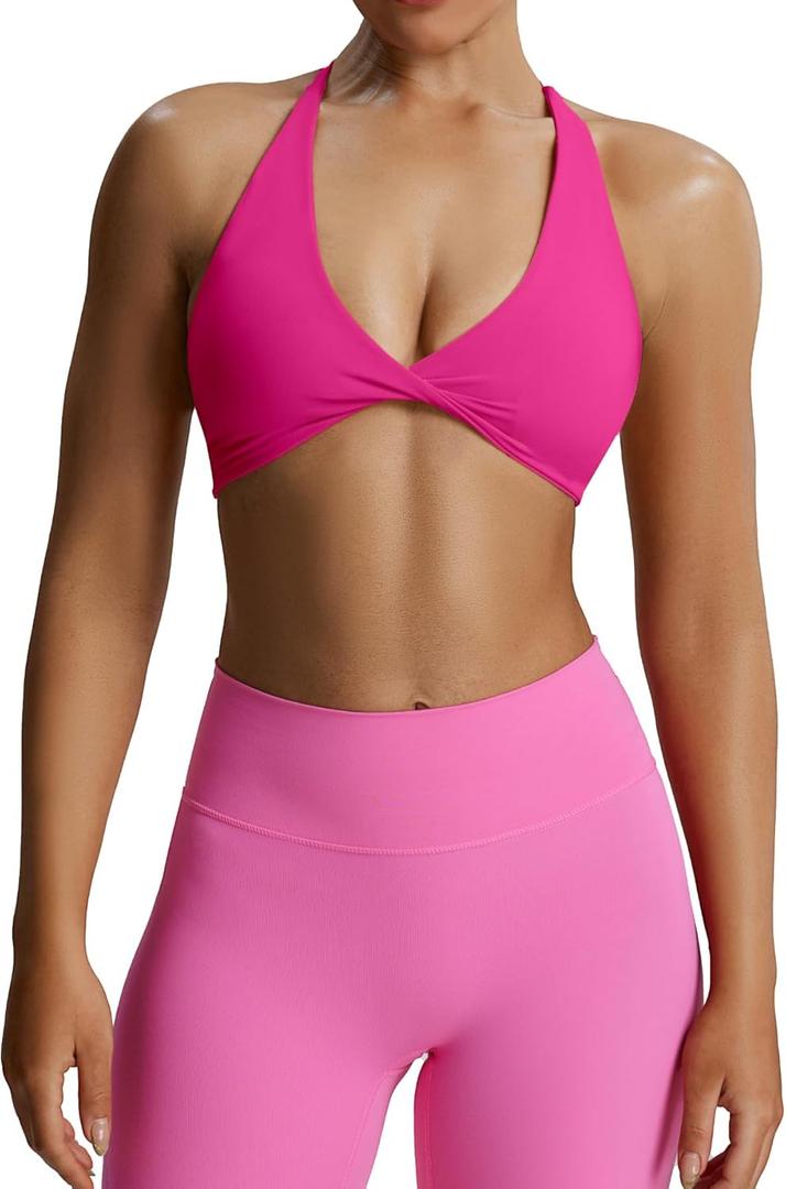 Aoxjox Women's Workout Sports Bras Fitness Sienna Low Impact Bra Yoga Crop Tank, S, Rose Red
