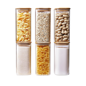 Square Glass Jars with Bamboo Lids 30 FL OZ [Set of 8], Glass Canisters with Airtight Lid, Glass Food Storage Container for Pasta, Flour, Sugar, Rice, Best for Kitchen & Pantry