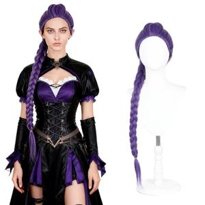 Anime Cosplay Wig Pre-Styled One-Piece Design - Heat Resistant Purple Braided Synthetic Hair with Adjustable Net | Ready to Wear for Halloween, Conventions, Costume Parties