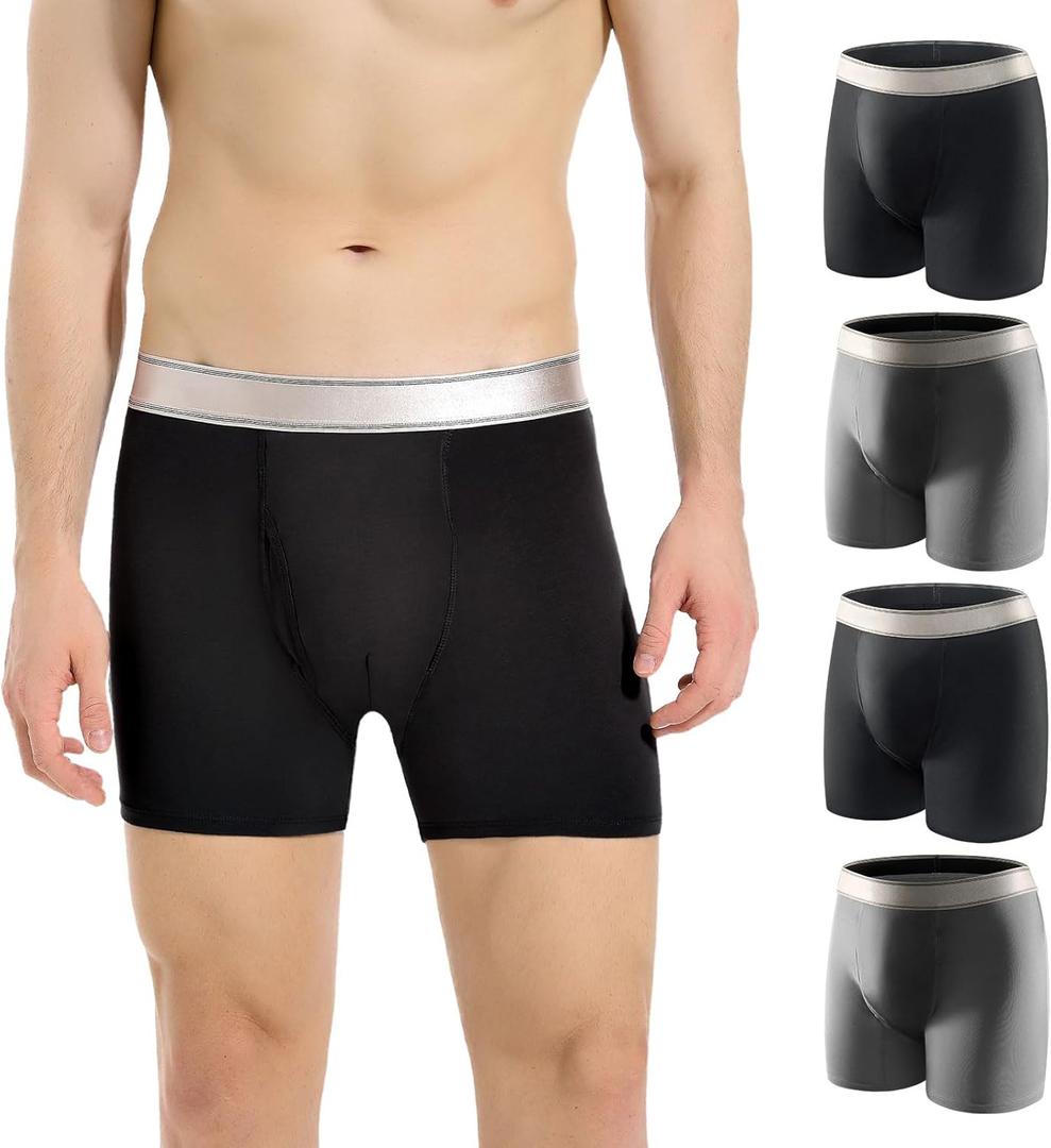 Carer Mens Incontinence Underwear Washable 150ml Absorbent Leak Proof Underwear for Men Bladder Leak with Front Fly Reusable Mens Urinary Incontinence Boxer Briefs 4pk L (2 Black/2 Gray)
