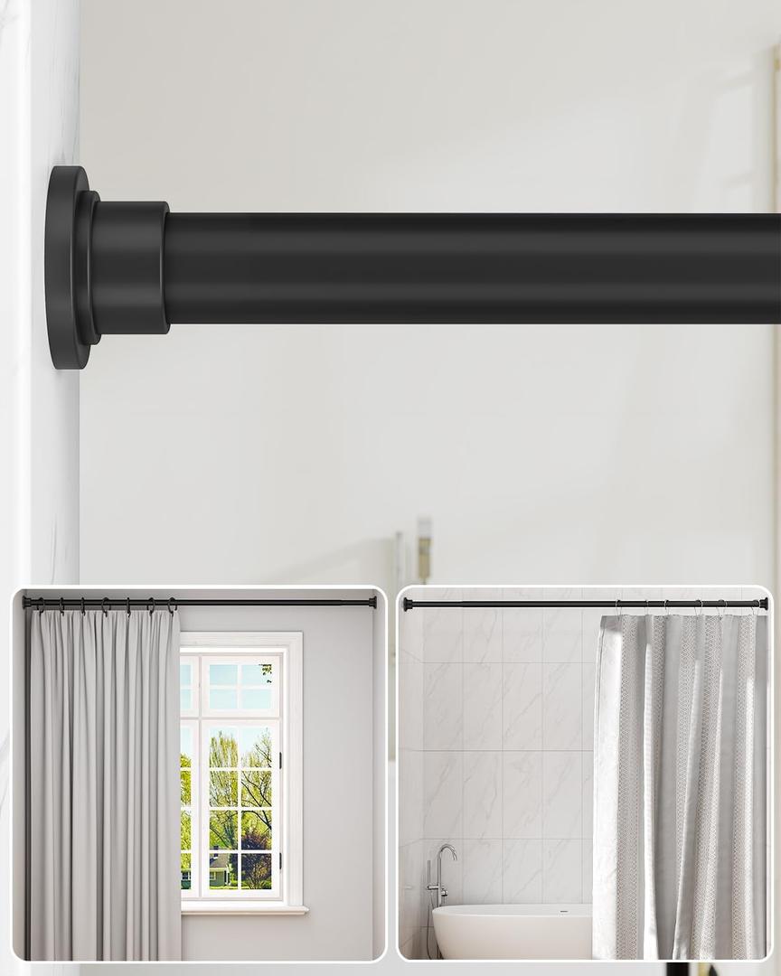 ALLZONE Heavy Duty Tension Shower Curtain Rod 42-83 Inches for Bathroom, Window, Non-Slip, Adjustable with Strong Spring Pole for Closet, Doorway, No Rust, No Drilling, Black