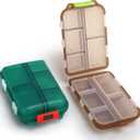 2PCS Small Travel Pill Box, Cute Pill Organizer Case, Travel Portable Medicine Organizer Pill Container for Purse, with 10 Compartments for Different Medicines, by MsfIAIoo (Dark Green Brown)